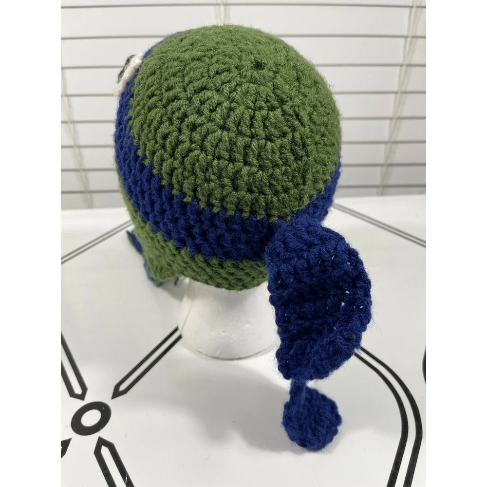 Kids Crochet Ninja‎ Turtle Hat With Braids Green Blue White Black Eye